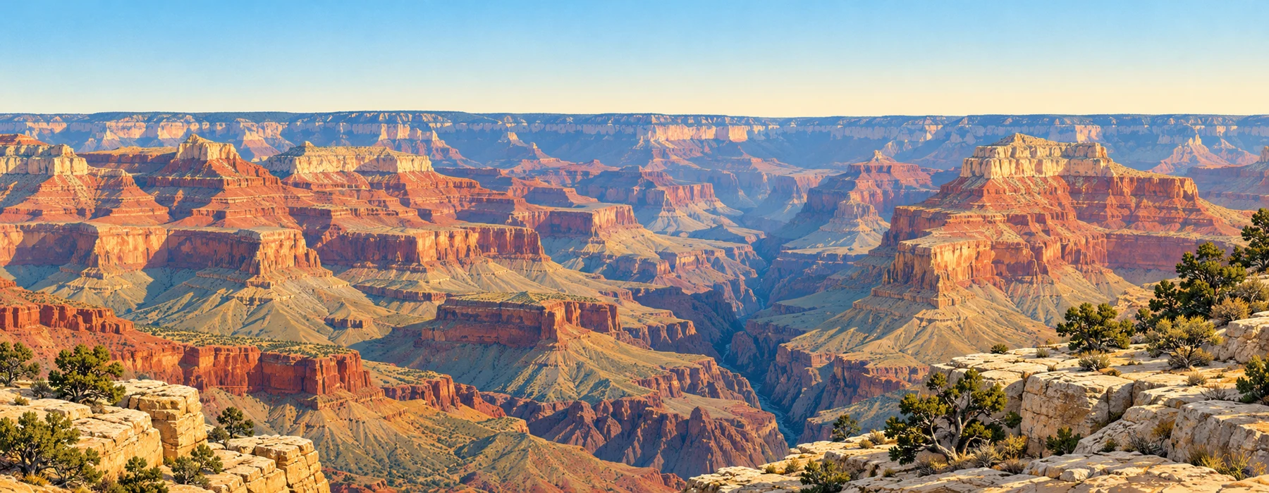 Warm illustrated landscape of the Grand Canyon